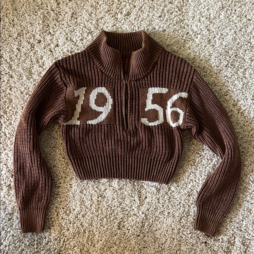 Unique Vintage Brown Cowl Sweater with White Numbers